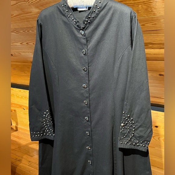 Vintage Western 100% Cotton Concho Embellished Duster Trench Jacket Dress Unisex - Picture 6 of 16